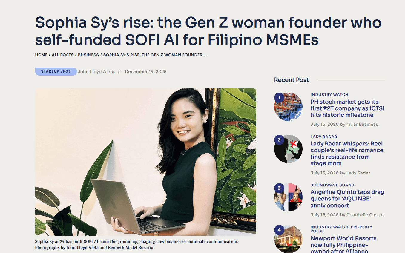 Sophia Sy’s rise: the Gen Z woman founder who self-funded SOFI AI for Filipino MSMEs